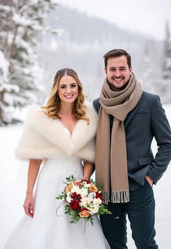 10 Cozy Winter Wedding Ideas That Will Leave You Speechless! - 7. Furry Accessories for the Bride and Groom