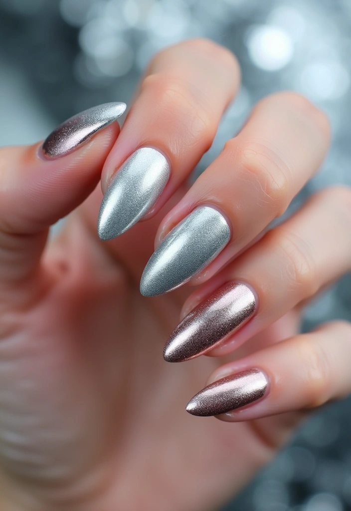 18 Chic Almond Nail Colors for Every Season (Find Your New Favorite at #7!) - 12. Metallic Finishes for a Futuristic Look