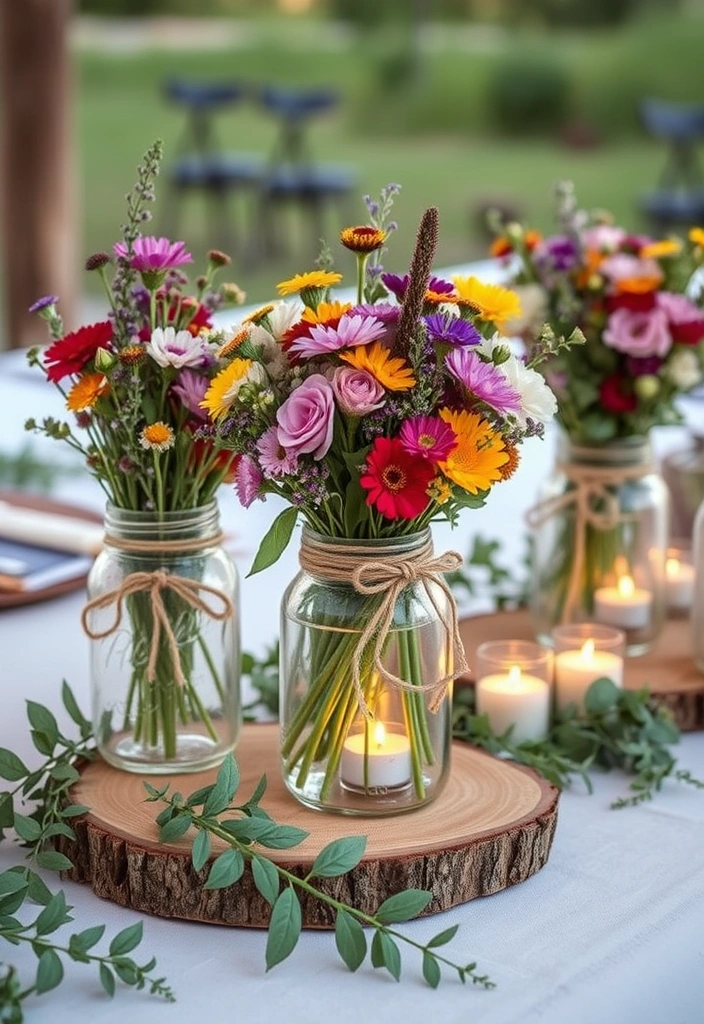 20 Stunning Wedding Centerpieces You Can DIY for Under $50 (Your Guests Will Be Amazed!) - 1. Rustic Mason Jar Blooms
