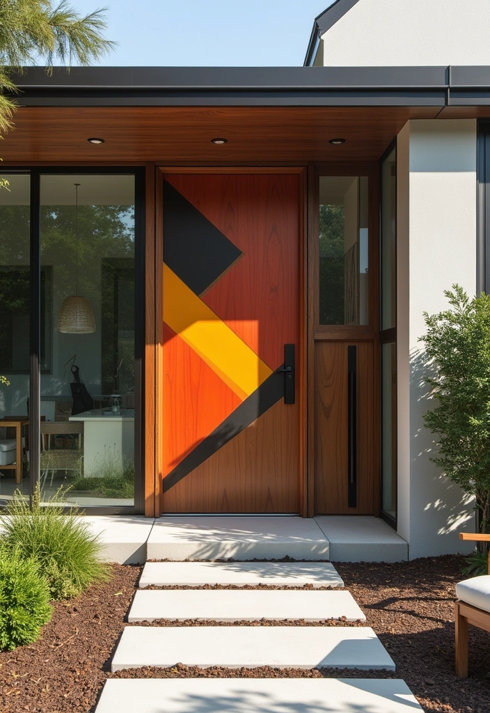 20 Exquisite Wooden Main Doors You Need to See to Believe! - 12. Geometric Patterns: Modern Artistry