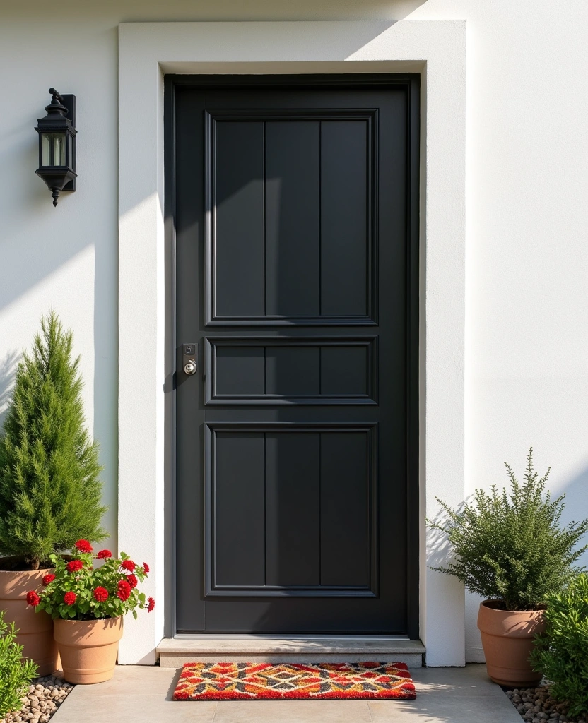 20 Exquisite Wooden Main Doors You Need to See to Believe! - 18. Monochrome Magic: Black and White Elegance