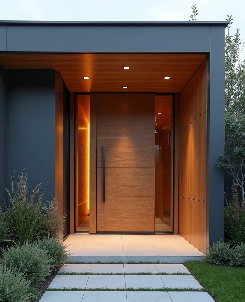 20 Exquisite Wooden Main Doors You Need to See to Believe! - 20. Futuristic Aesthetics: Sleek and Innovative