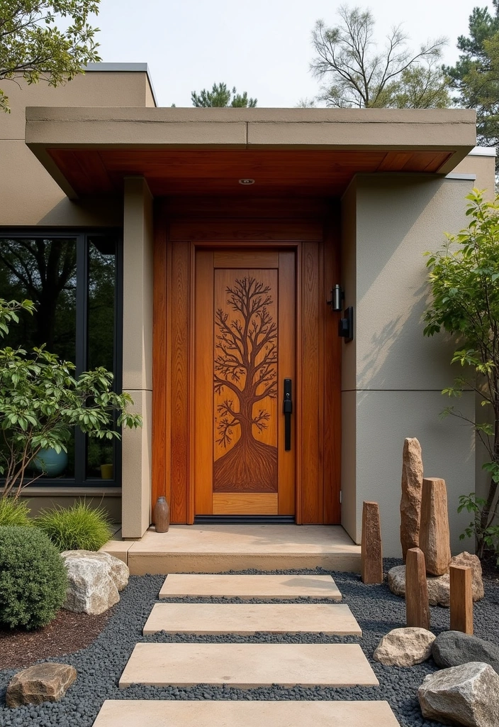 20 Exquisite Wooden Main Doors You Need to See to Believe! - 6. Artistic Flair: Custom Designs