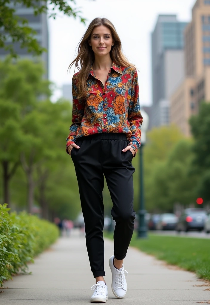 29 Gorgeous Silk Shirt Outfit Ideas That Will Elevate Your Wardrobe! - 10. The Sporty Elegance