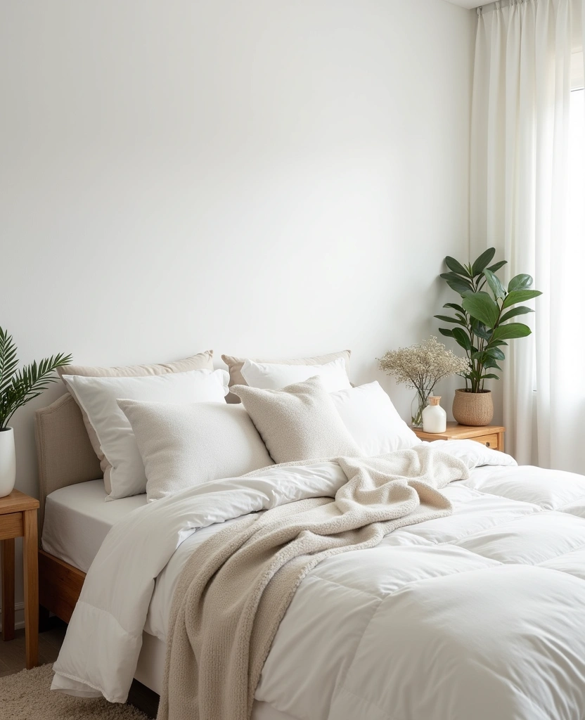 30 Elegant Bedroom Decor Color Schemes That Will Transform Your Space Instantly! - 11. Soft Whites with Textured Layers