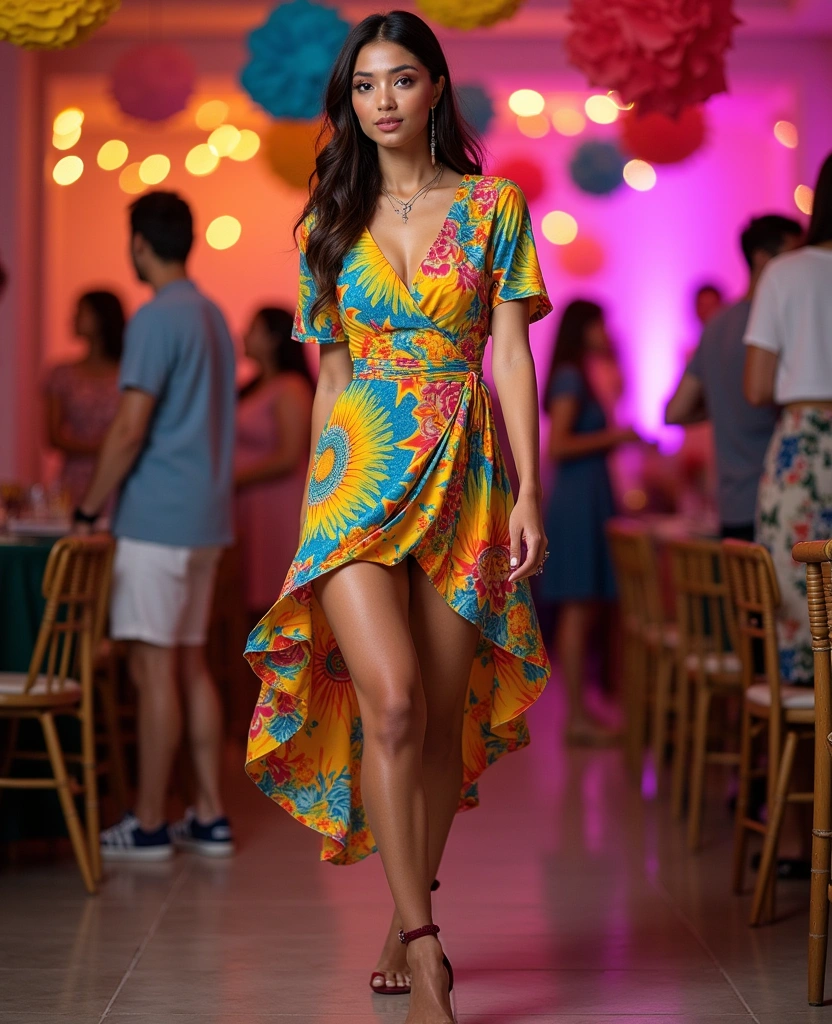 30 Party Dress Ideas That Will Make You the Star of the Night! - 29. Striking Colorful Wrap Dress