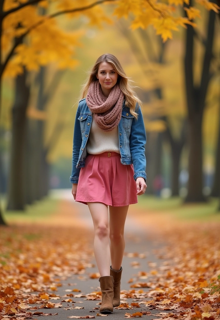 30 Versatile Pink Skirt Outfit Ideas for Every Occasion (Wait Until You See #5!) - 11. Layered Look: Pink Skirt and Denim Jacket