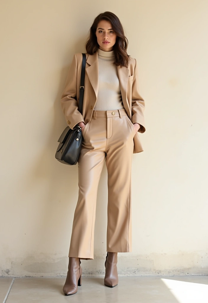 35 Elegant Leather Pants Looks for Effortless Work & Weekend Chic (You Won't Believe #27!) - 5. Monochrome Look with Beige Leather Pants