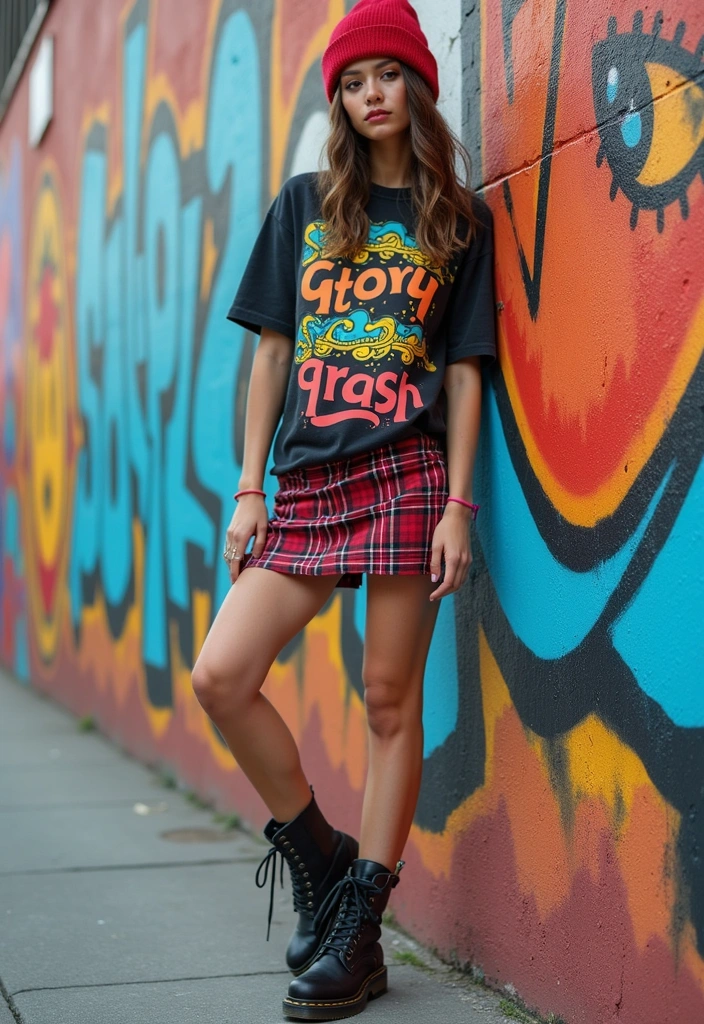 40+ Stylish Ways to Rock a Plaid Mini Skirt This Season (You Won't Believe #10!) - 11. Flirty and Fun with a Graphic Tee