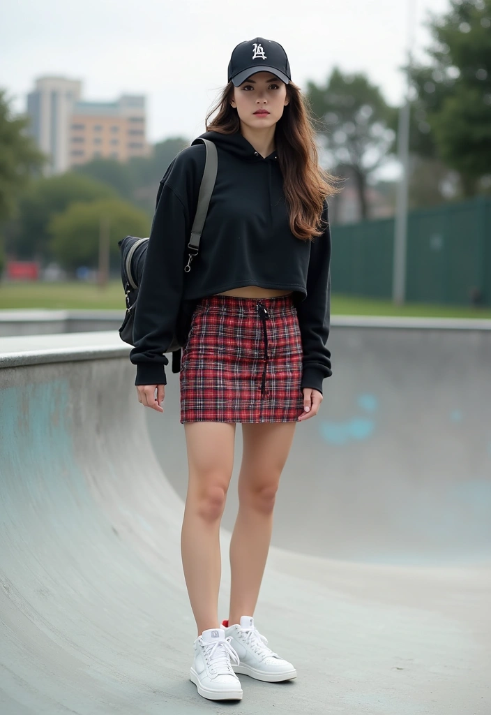 40+ Stylish Ways to Rock a Plaid Mini Skirt This Season (You Won't Believe #10!) - 4. Sporty Chic with Sneakers