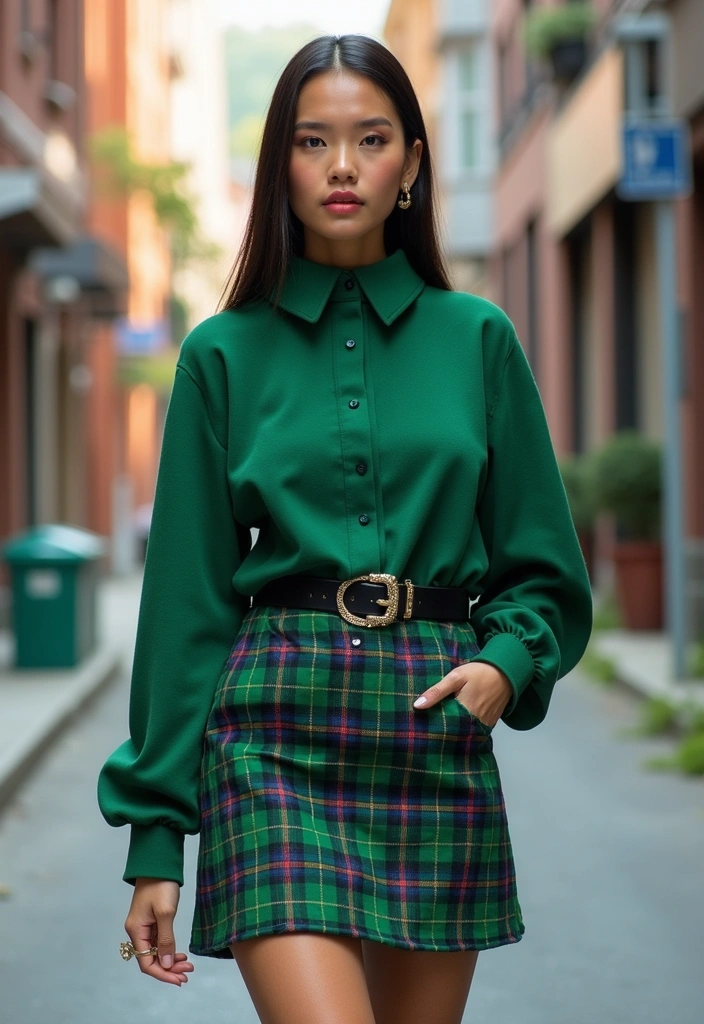 40+ Stylish Ways to Rock a Plaid Mini Skirt This Season (You Won't Believe #10!) - 8. Go Monochrome with a Matching Set