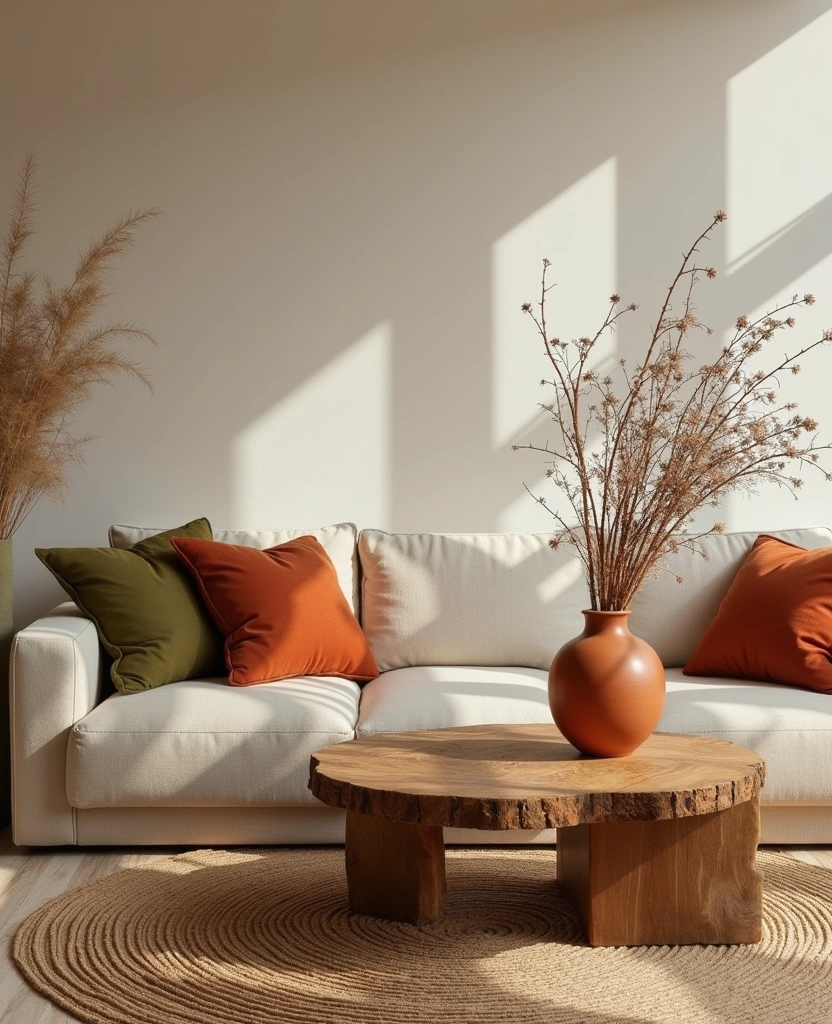 Explore 44 Stunning Organic Modern Living Room Designs for a Spacious Feel! - 16. Earthy Color Accents