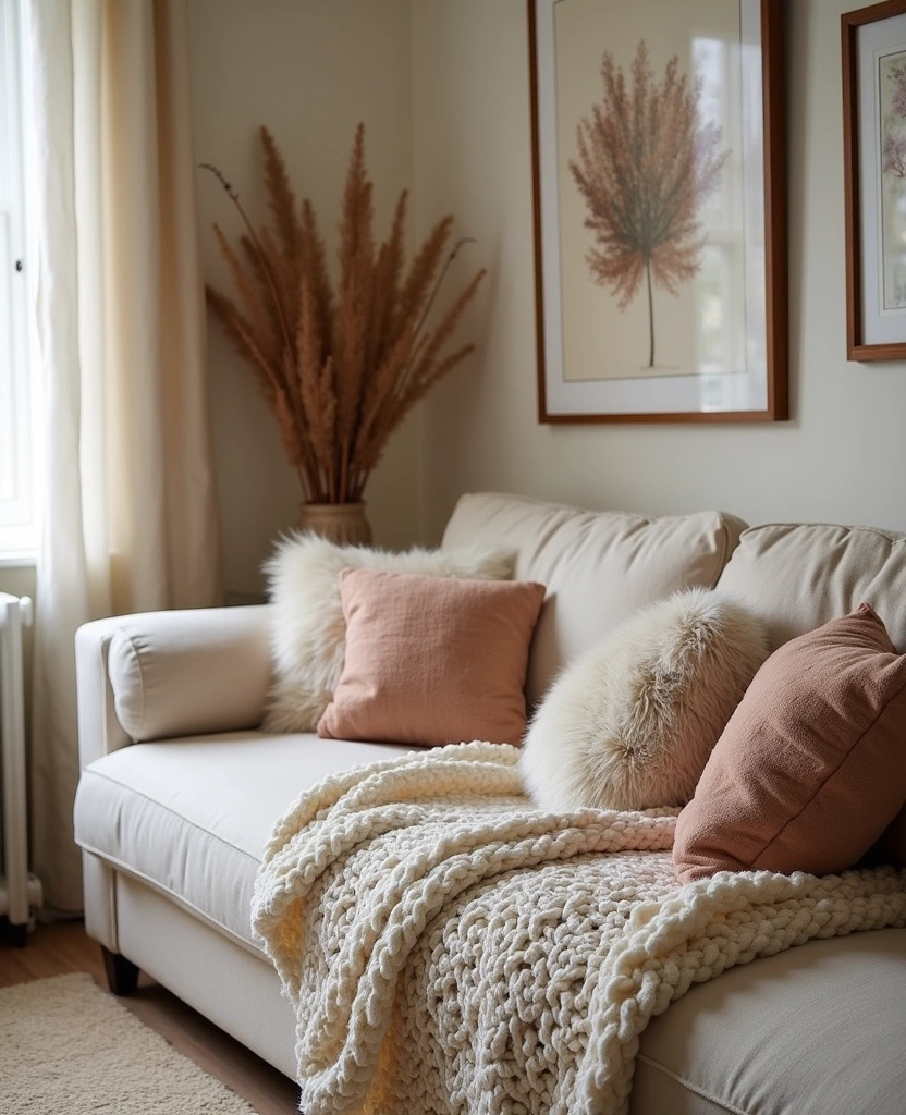 Explore 44 Stunning Organic Modern Living Room Designs for a Spacious Feel! - 19. Cozy Textiles