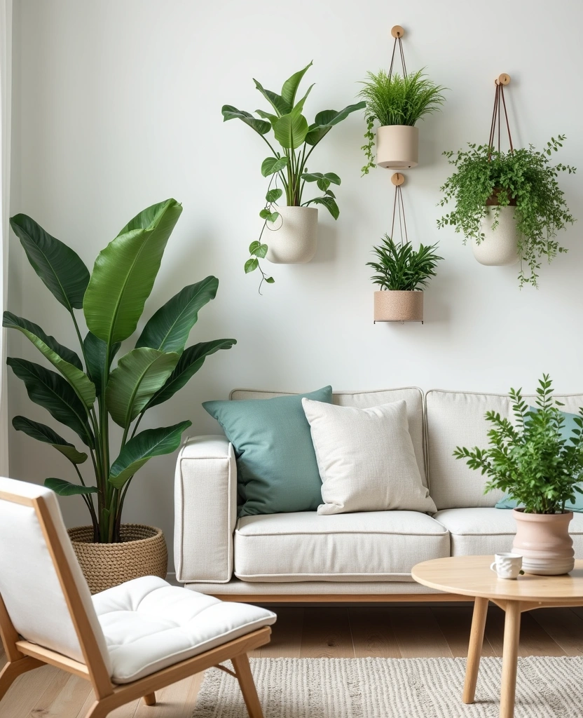 Explore 44 Stunning Organic Modern Living Room Designs for a Spacious Feel! - 21. Unique Plant Displays