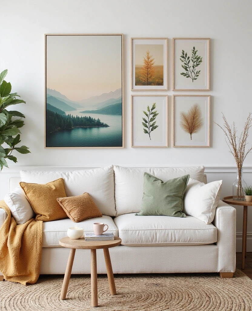 Explore 44 Stunning Organic Modern Living Room Designs for a Spacious Feel! - 40. Nature-Inspired Art