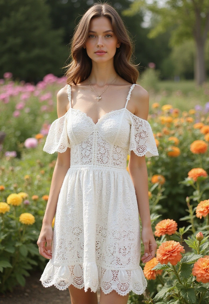 22 Gorgeous Off Shoulder White Mini Dresses for Effortless Casual Chic (Check Out #19!) - 6. Elegant Eyelet Design
