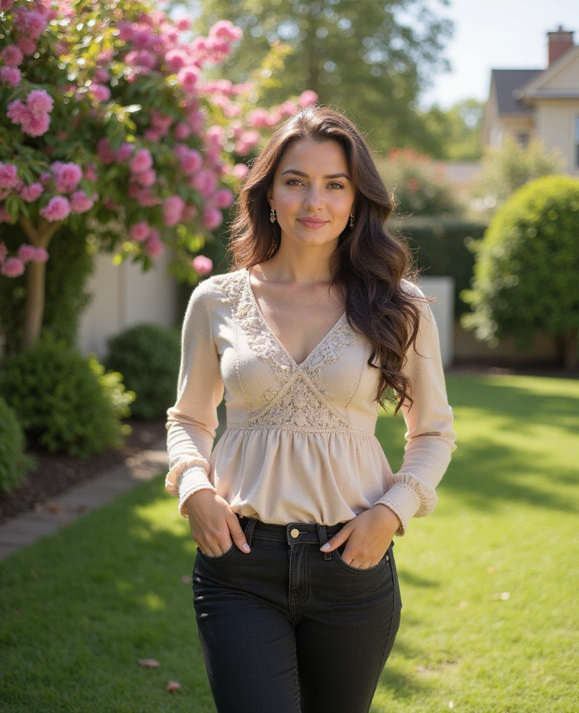 25 Stunning Black Jeans Summer Outfits That'll Make You the Style Icon of the Season! - 25. Romantic Touch with a Peplum Top