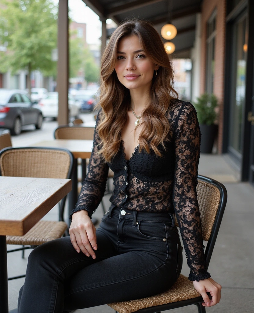 25 Stunning Black Jeans Summer Outfits That'll Make You the Style Icon of the Season! - 7. Elegant Touch with a Lace Top