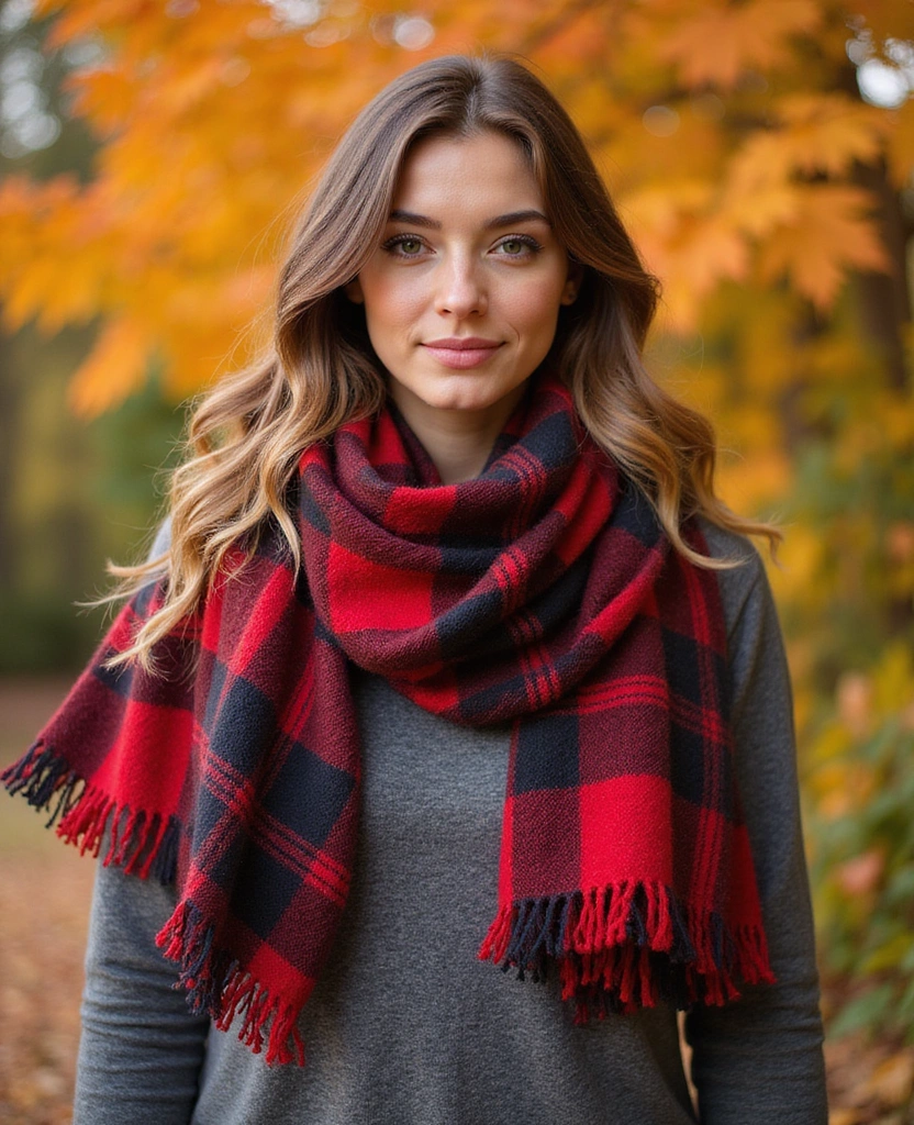 26 Retro Outfit Ideas That'll Make You Stand Out in Any Crowd! - 25. The Cozy Tartan Blanket Scarf