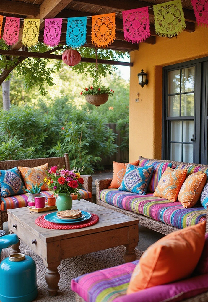35 Outdoor Living Room Ideas That'll Make You Feel Like You're on Vacation Every Day! - 13. Colorful Fiesta