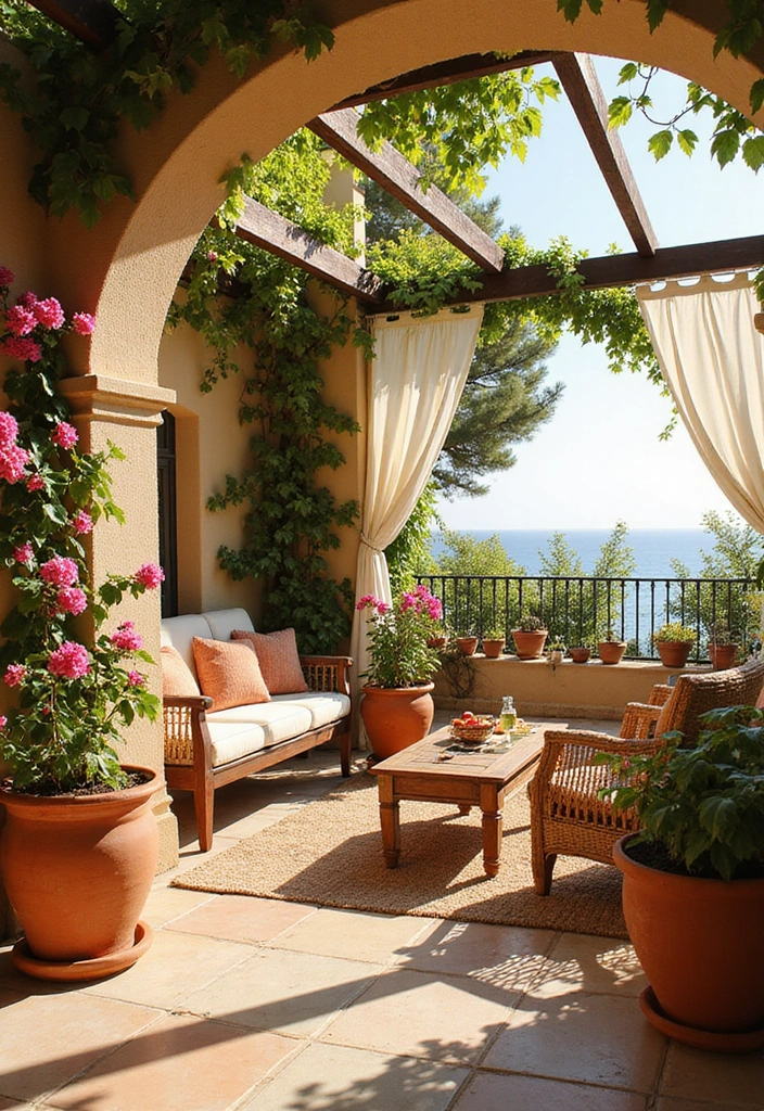 35 Outdoor Living Room Ideas That'll Make You Feel Like You're on Vacation Every Day! - 16. Mediterranean Escape