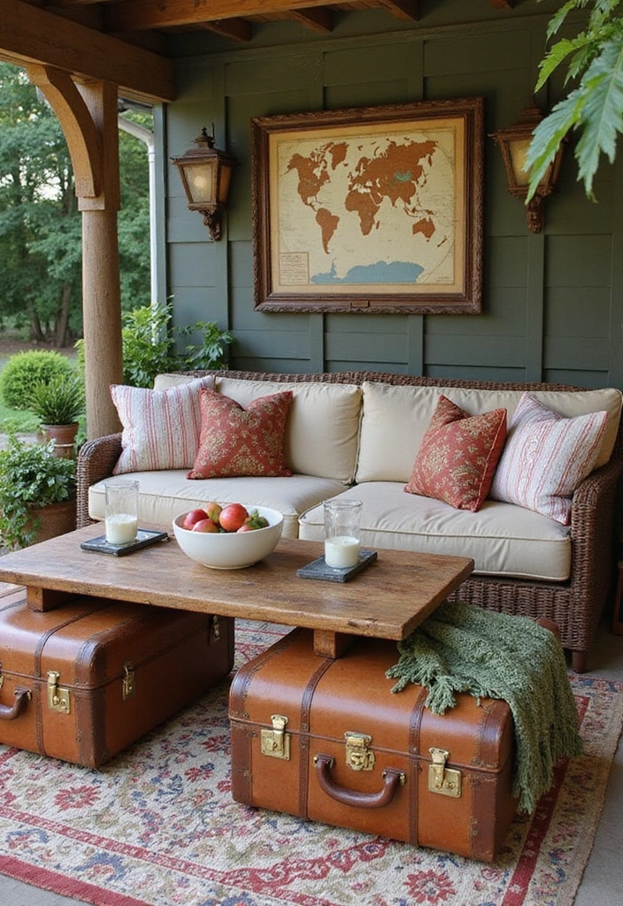35 Outdoor Living Room Ideas That'll Make You Feel Like You're on Vacation Every Day! - 19. Vintage Traveler's Nook
