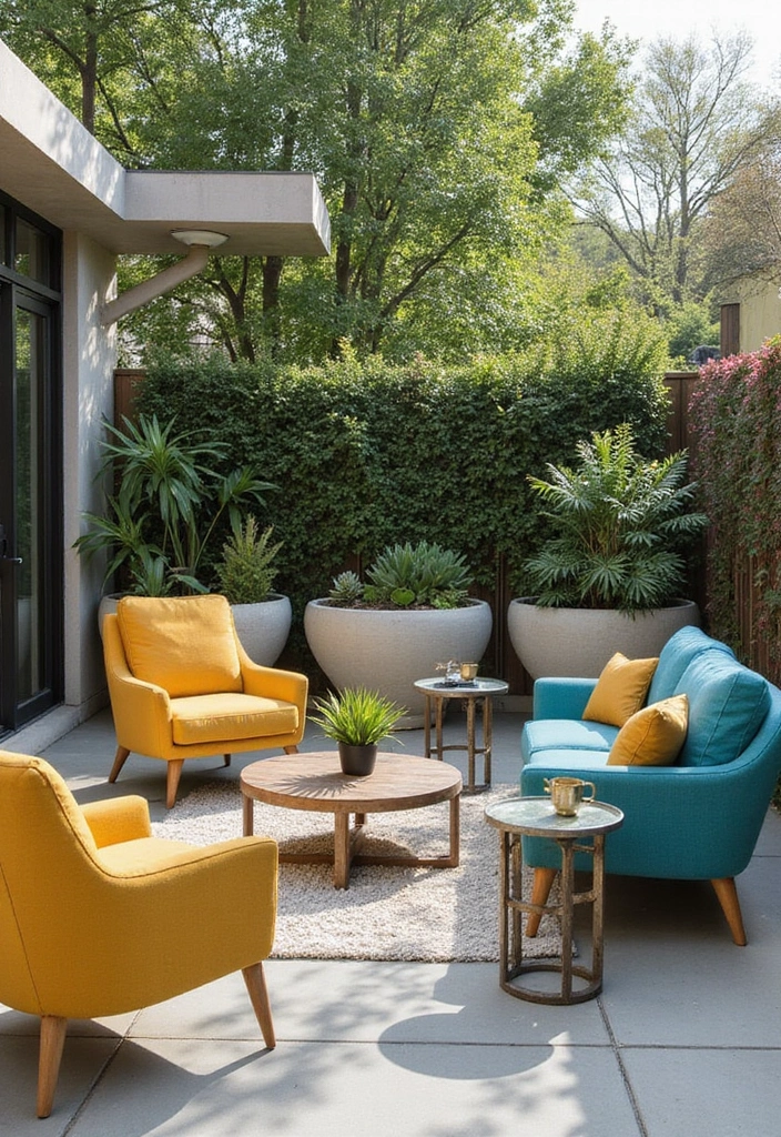 35 Outdoor Living Room Ideas That'll Make You Feel Like You're on Vacation Every Day! - 29. Mid-Century Modern Oasis