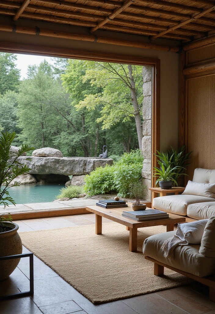 35 Outdoor Living Room Ideas That'll Make You Feel Like You're on Vacation Every Day! - 30. Nature-Inspired Zen Den