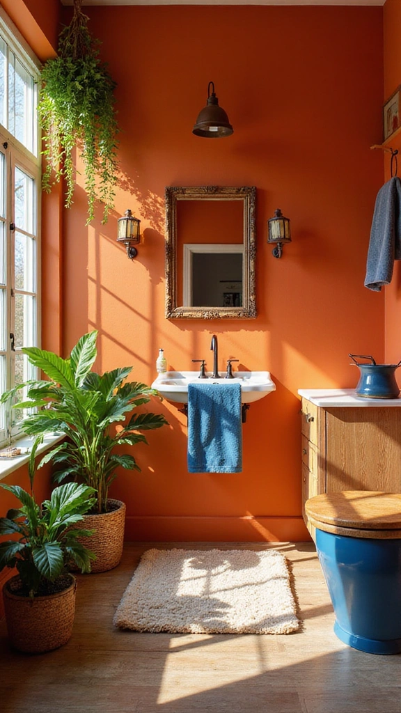 40 Bold Bathroom Color Inspirations That Will Make You Want to Redecorate (#30 is a Game-Changer!) - 38. Vibrant Sunset Orange