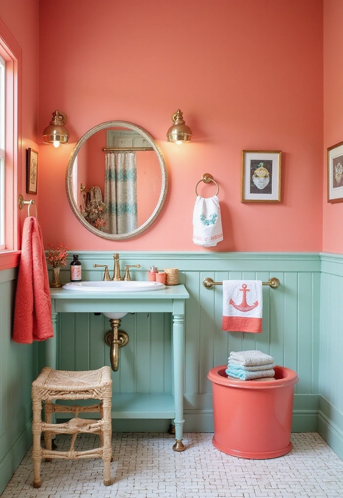 40 Stunning Bathroom Colour Schemes That Will Transform Your Space (You Won't Believe #7!) - 10. Vibrant Coral and Aqua