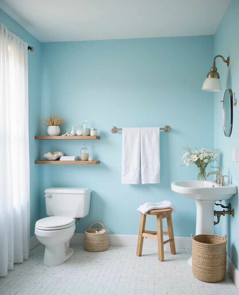 40 Stunning Bathroom Colour Schemes That Will Transform Your Space (You Won't Believe #7!) - 21. Serene Sky and White