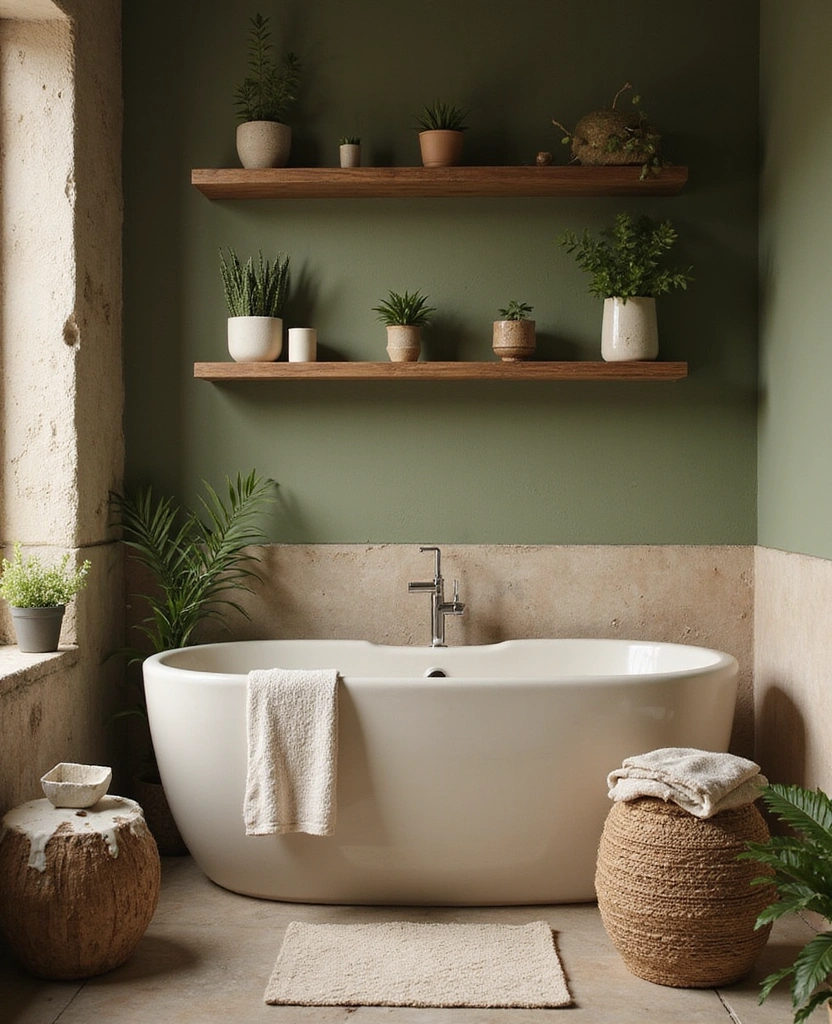 40 Stunning Bathroom Colour Schemes That Will Transform Your Space (You Won't Believe #7!) - 22. Rustic Olive and Cream