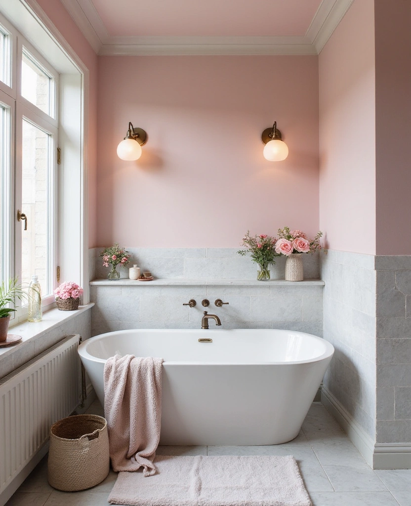 40 Stunning Bathroom Colour Schemes That Will Transform Your Space (You Won't Believe #7!) - 25. Soft Blush Pink and Gray