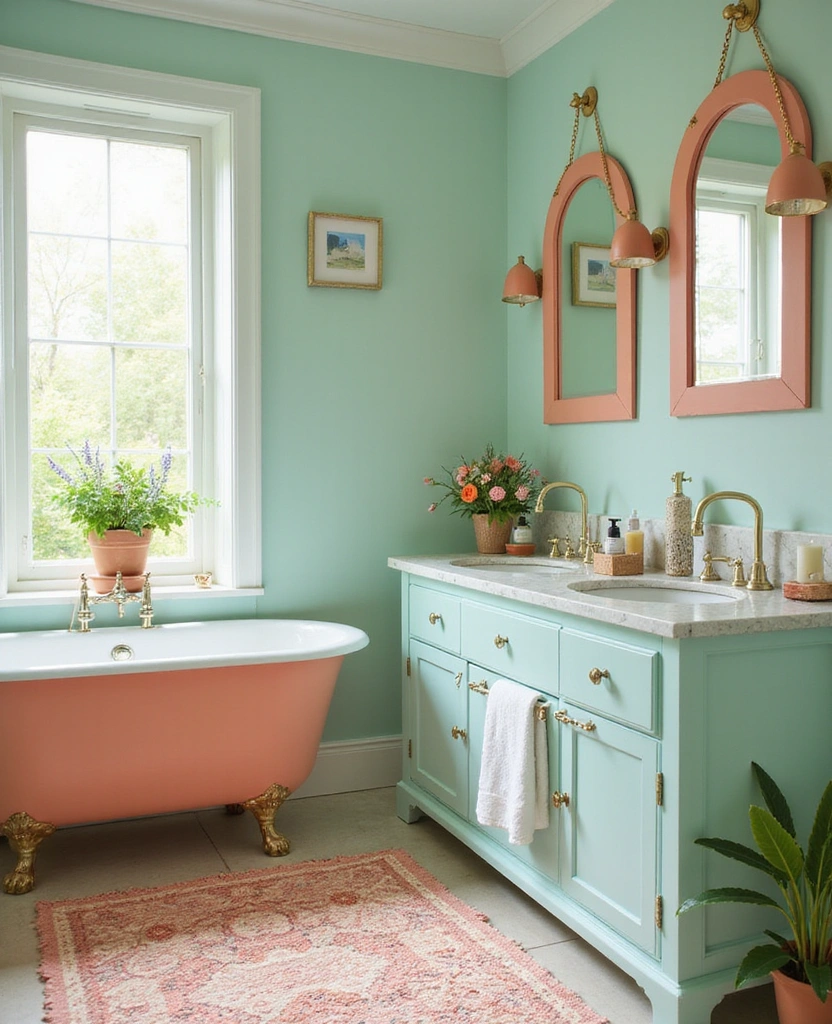 40 Stunning Bathroom Colour Schemes That Will Transform Your Space (You Won't Believe #7!) - 29. Whimsical Mint and Peach