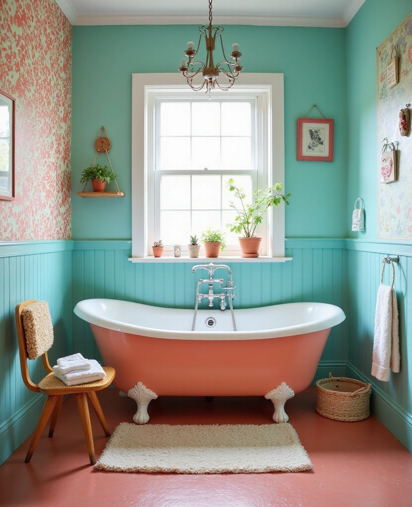 40 Stunning Bathroom Colour Schemes That Will Transform Your Space (You Won't Believe #7!) - 33. Vintage Aqua and Coral