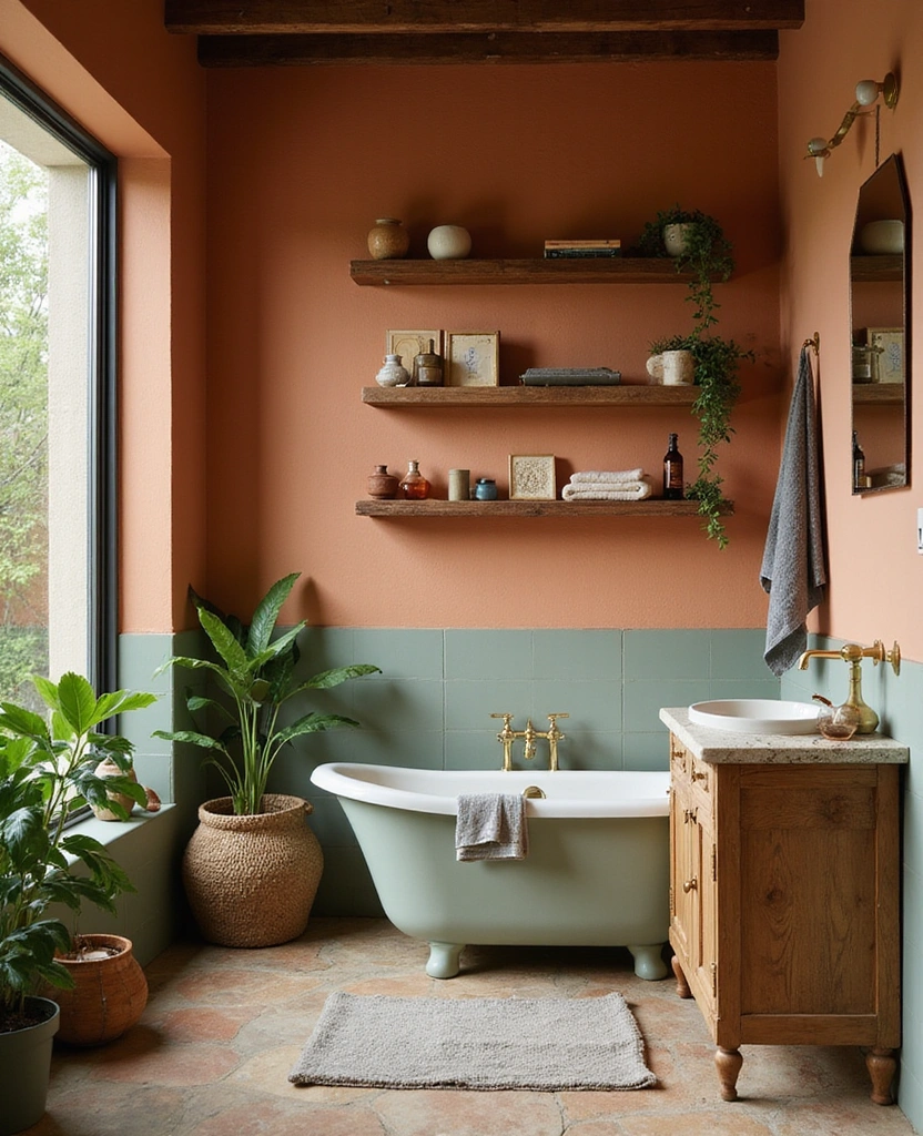 40 Stunning Bathroom Colour Schemes That Will Transform Your Space (You Won't Believe #7!) - 35. Earthy Terracotta and Sage