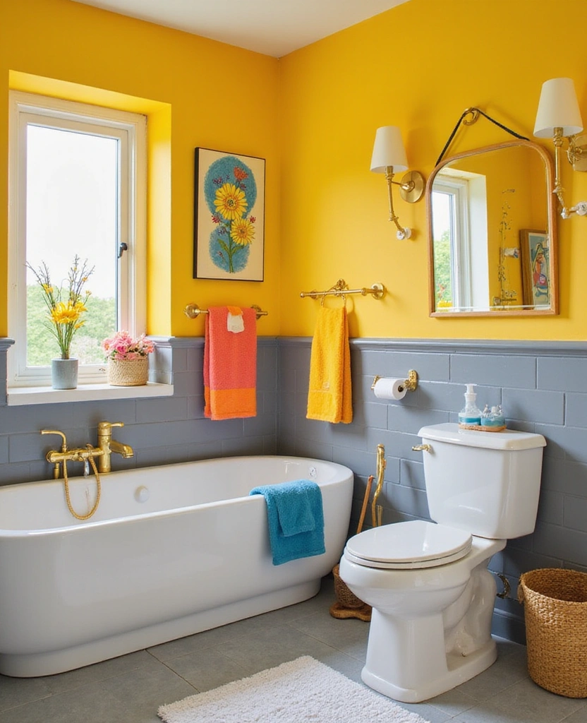 40 Stunning Bathroom Colour Schemes That Will Transform Your Space (You Won't Believe #7!) - 36. Playful Yellow and Gray