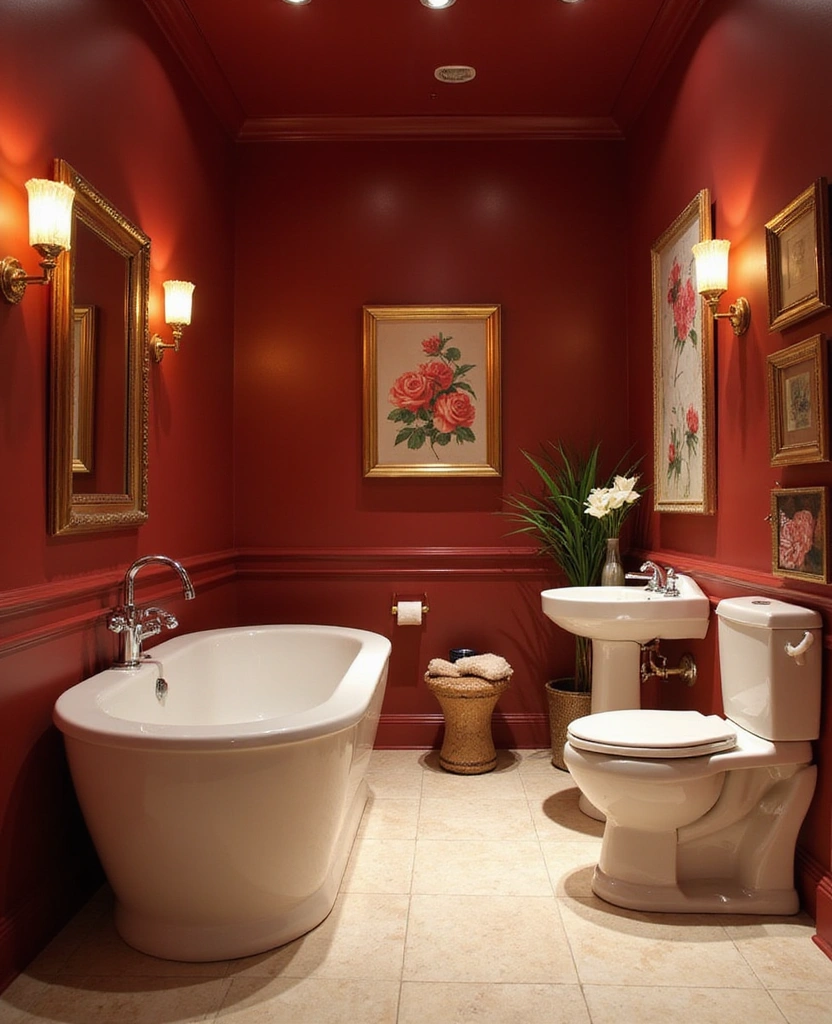 40 Stunning Bathroom Colour Schemes That Will Transform Your Space (You Won't Believe #7!) - 37. Romantic Deep Red and Cream
