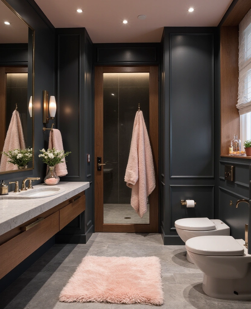 40 Stunning Bathroom Colour Schemes That Will Transform Your Space (You Won't Believe #7!) - 39. Elegant Charcoal and Blush