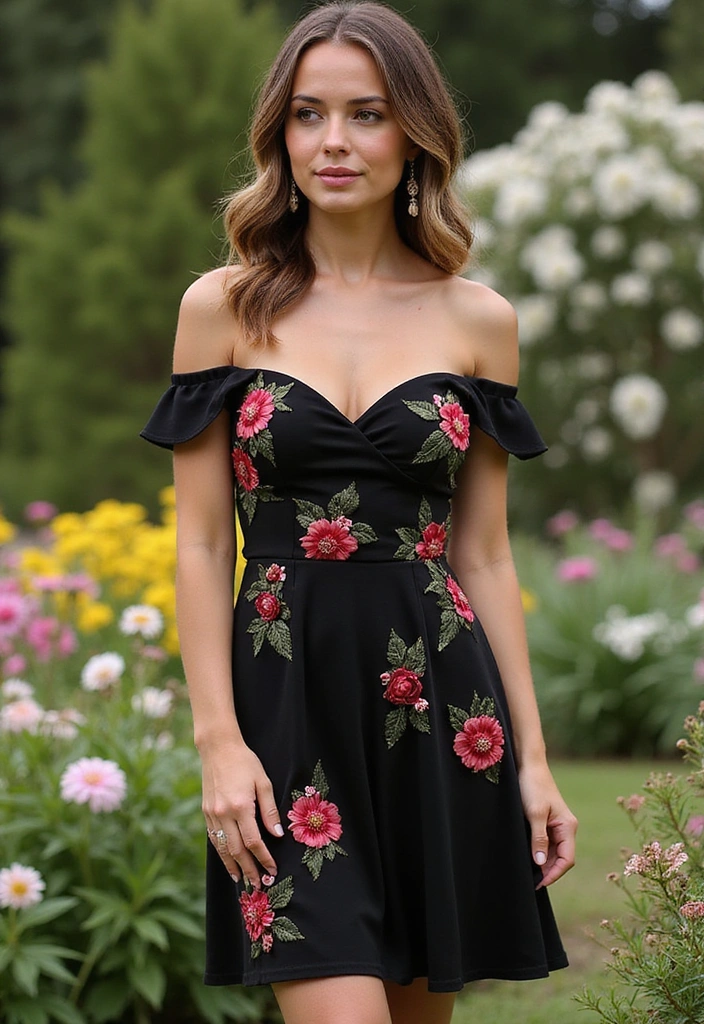 41 Off Shoulder Black Mini Dresses That Will Make Heads Turn (You Won't Believe #15!) - 8. Floral Embellishments