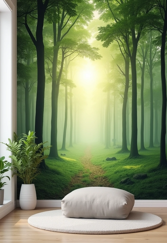 Serenity Pixels: 34 Minimalist Aesthetic Wallpapers for DIY Wall Art - 13. Tranquil Forest Scenes