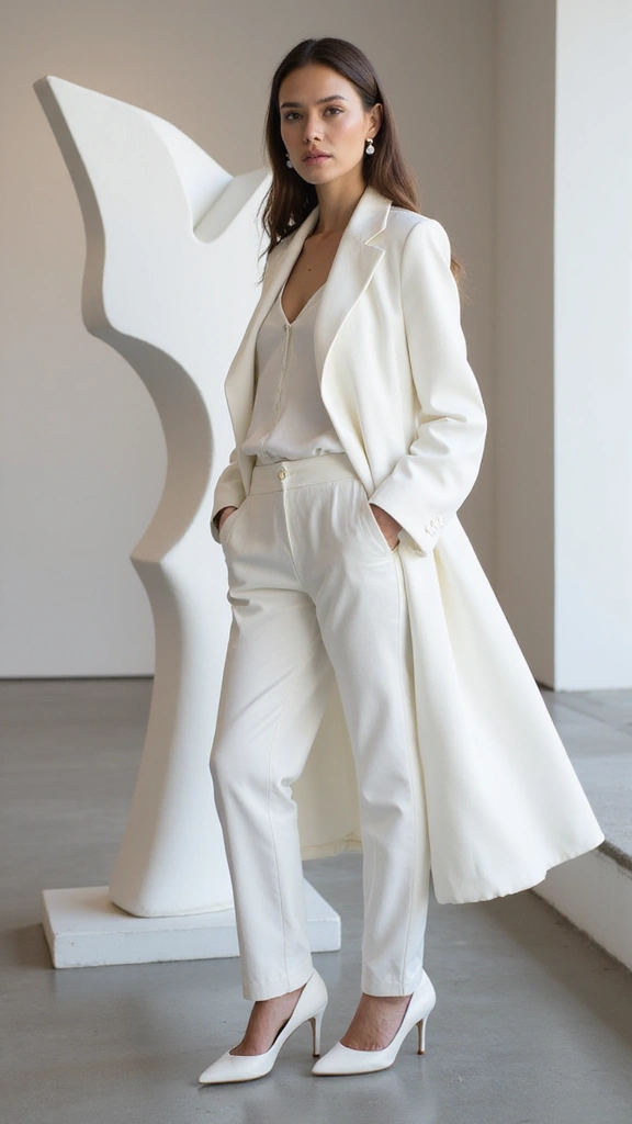 16 Luxury Fashion Looks That'll Make You Feel Like a Million Bucks (Check Out #8!) - 5. Monochrome White Ensemble at an Art Gallery