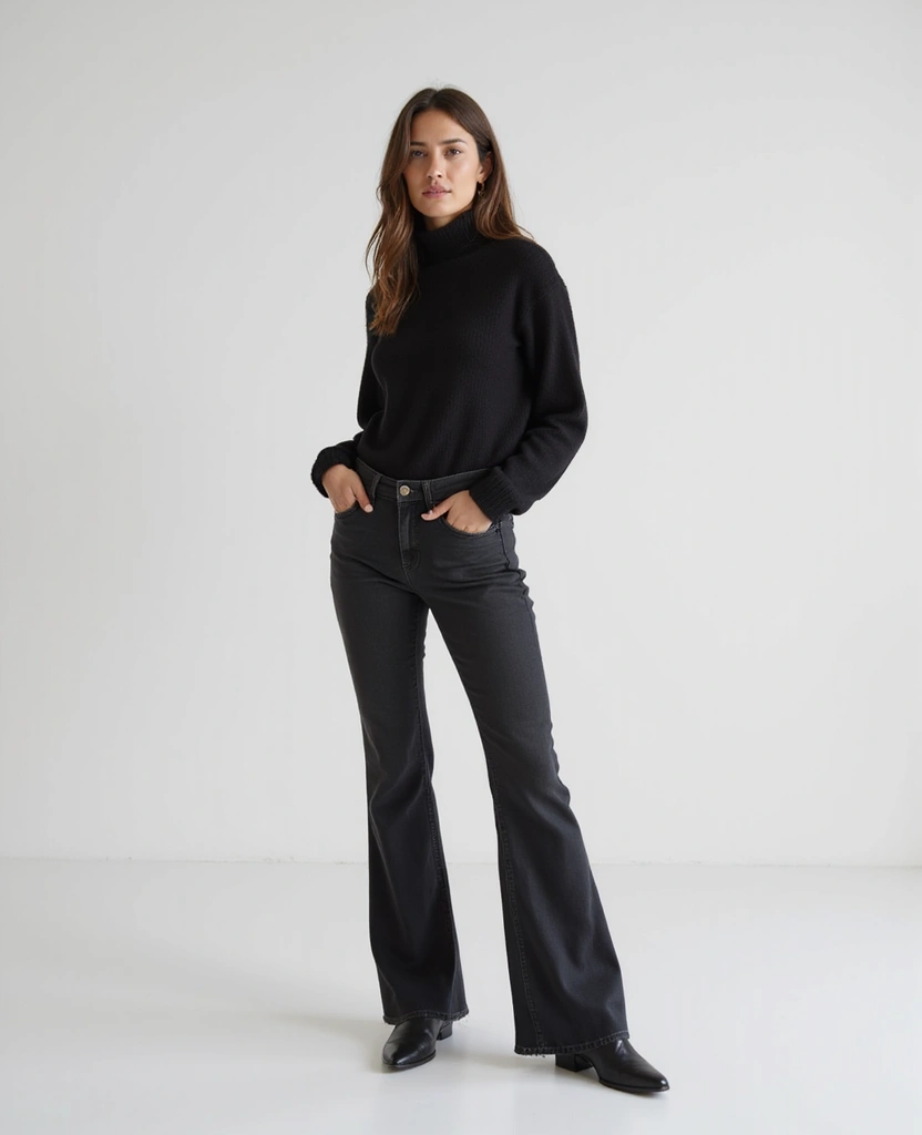 21+ Stunning Boot Cut Denim Looks That Blend Vintage and Modern Styles (Prepare to Be Inspired by #16!) - 16. Monochrome Magic