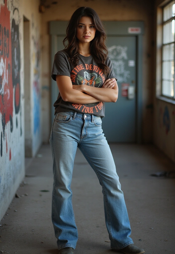 21+ Stunning Boot Cut Denim Looks That Blend Vintage and Modern Styles (Prepare to Be Inspired by #16!) - 18. Retro Inspired with a Vintage Band Tee