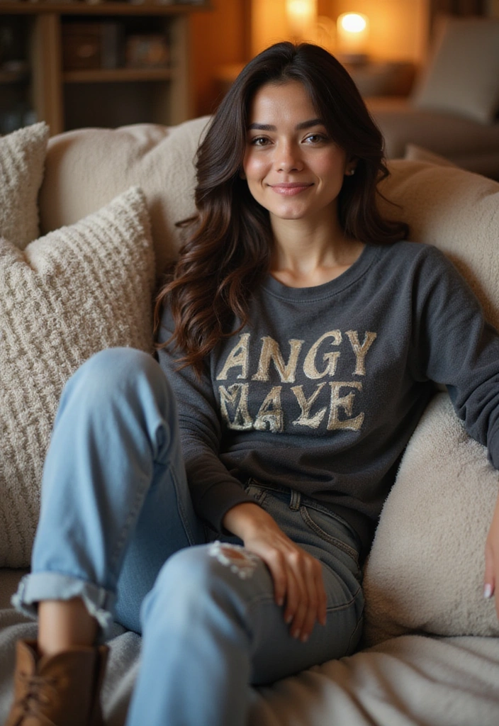 21+ Stunning Boot Cut Denim Looks That Blend Vintage and Modern Styles (Prepare to Be Inspired by #16!) - 20. Effortlessly Stylish with a Graphic Sweatshirt