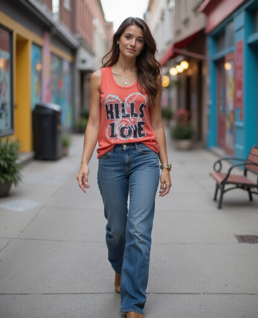 21+ Stunning Boot Cut Denim Looks That Blend Vintage and Modern Styles (Prepare to Be Inspired by #16!) - 26. Effortlessly Edgy with a Graphic Tank