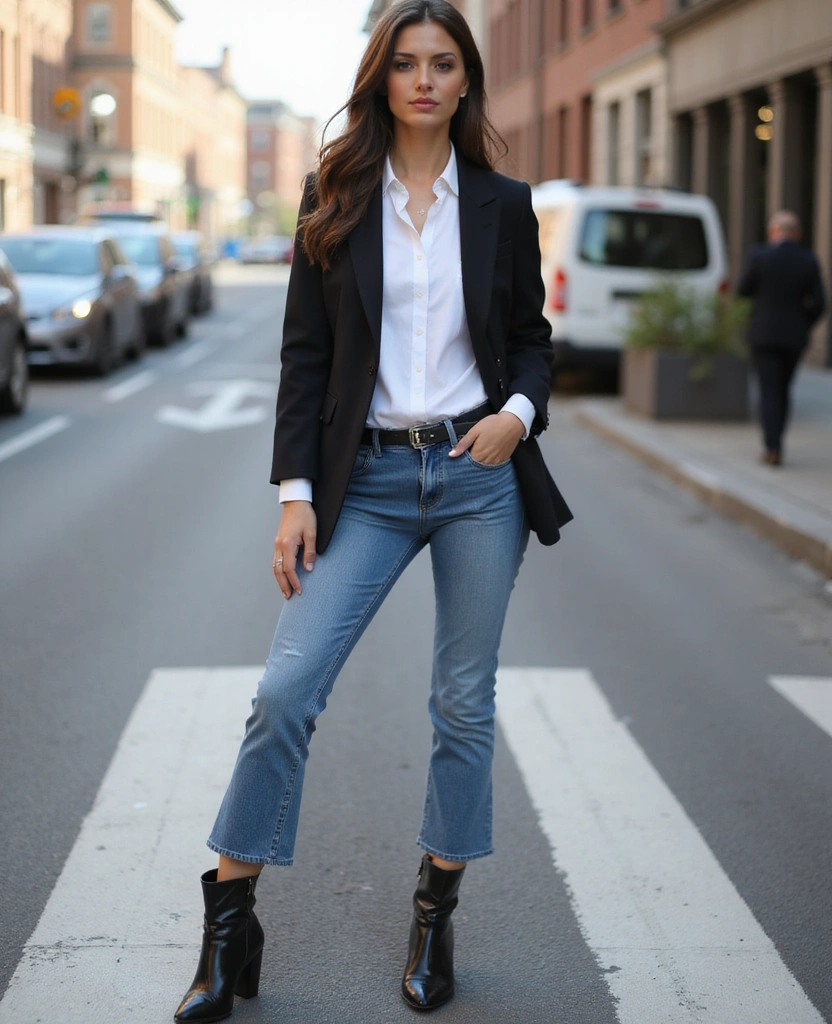 21+ Stunning Boot Cut Denim Looks That Blend Vintage and Modern Styles (Prepare to Be Inspired by #16!) - 4. Office Ready with a Tailored Blazer