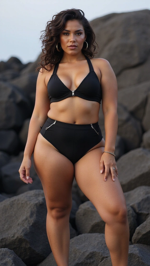 21 Stunning Plus Size Swimwear Styles That'll Make You the Star of the Beach! - 12. All-Black High-Waisted Bikini with Zip Front