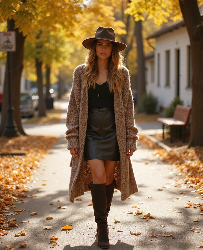 29 Stunning Leather Skirt Outfits You Need to Try Right Now (Especially #26!) - 27. Trendy Layering with a Long Cardigan