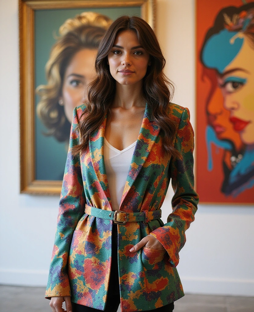30 Stunning Flared Sleeve Belted Blazers that Will Transform Your Wardrobe! - 25. Artistic Prints
